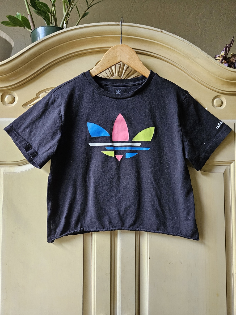 Adidas Black Cropped Logo Tee with Neon Accents